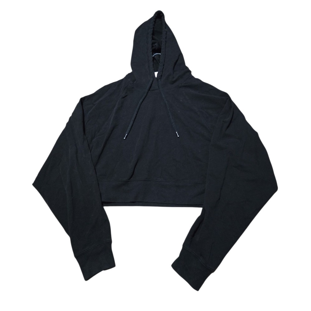 Alo Yoga Womens Black Cropped Raglan Hoodie Sweatshirt Small